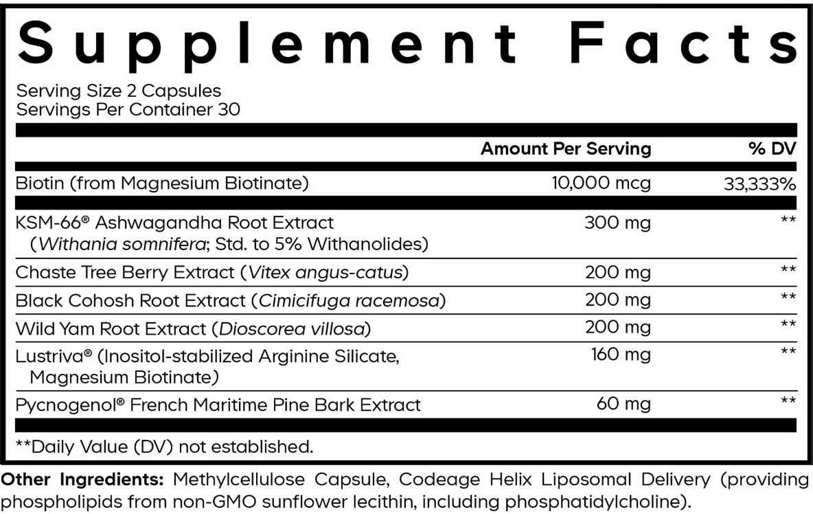 Codeage Menopause Hair & Skin Vitamins+ Ingredients