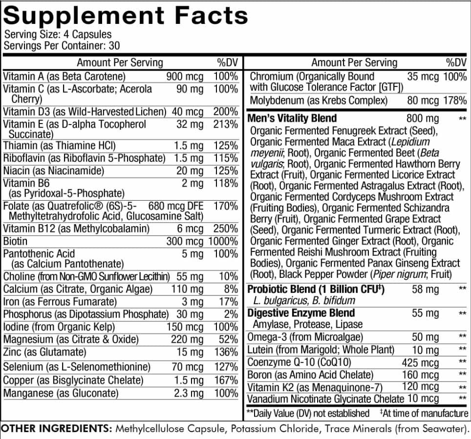 Codeage Men's Fermented Multivitamin Ingredients
