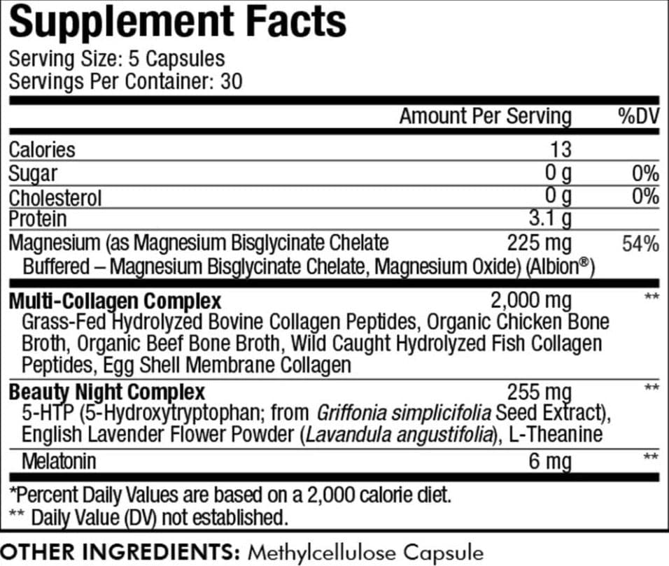Codeage Multi Collagen Beauty Night Ingredients