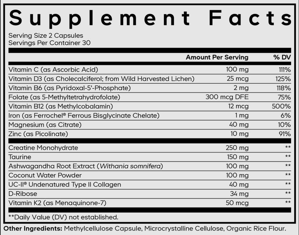 Codeage Teen Athlete Multivitamin+ Ingredients