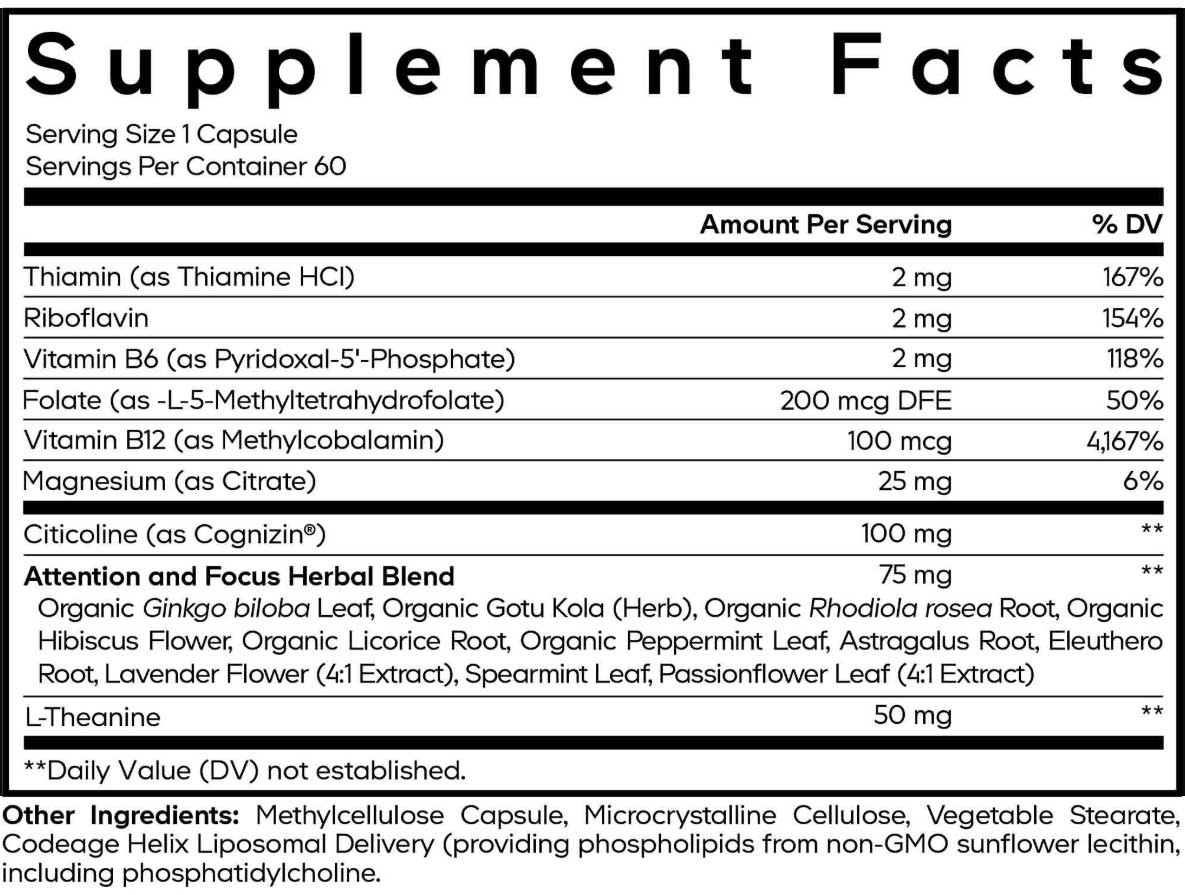 Codeage Teen Brain Focus Vitamins+ Ingredients
