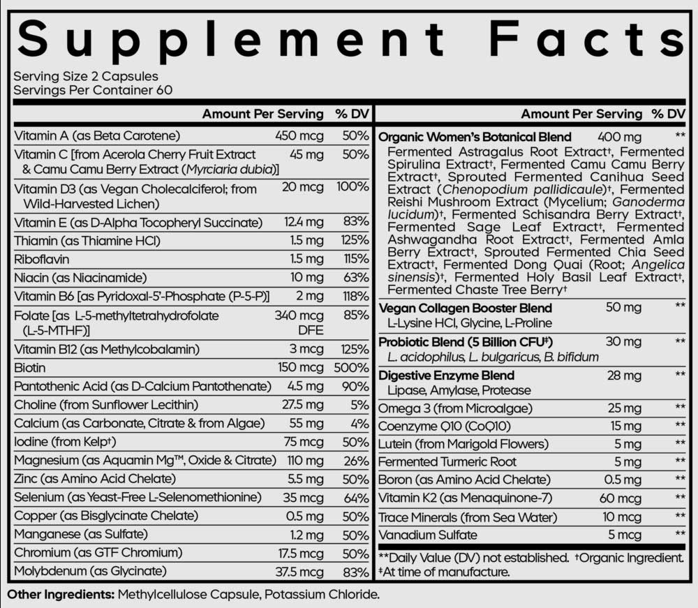 Codeage Women's Fermented Multivitamin+ Ingredients