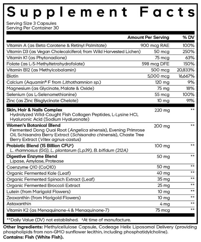 Codeage Women’s Multivitamin Platinum Ingredients