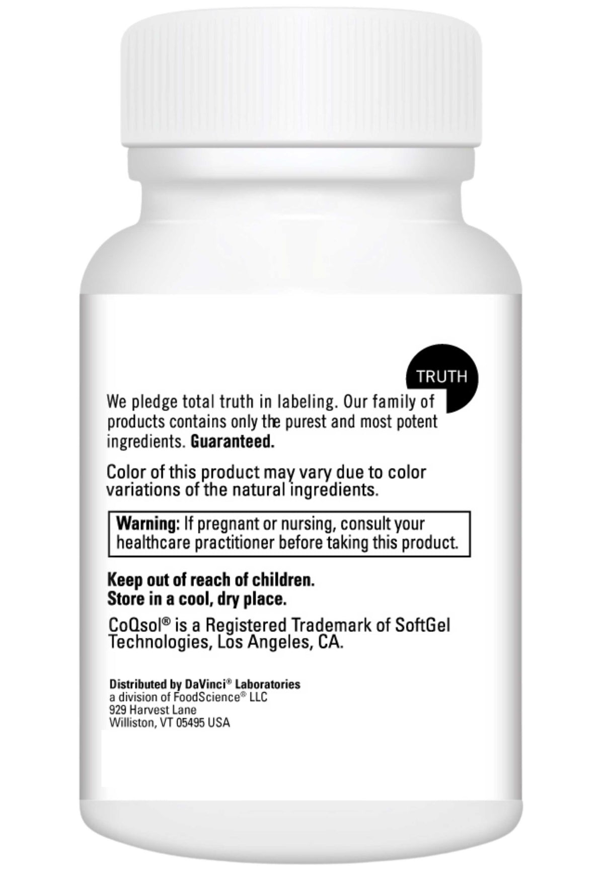 DaVinci Labs CoQSOL- 100 mg Back