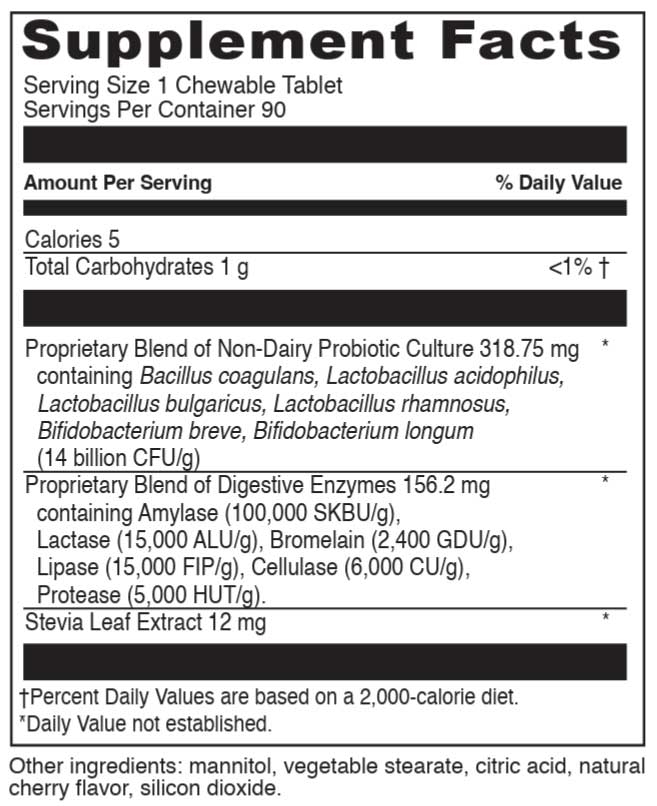 DaVinci Labs Digestive Enzymes Chewable with Prebiotics + Probiotics Ingredients