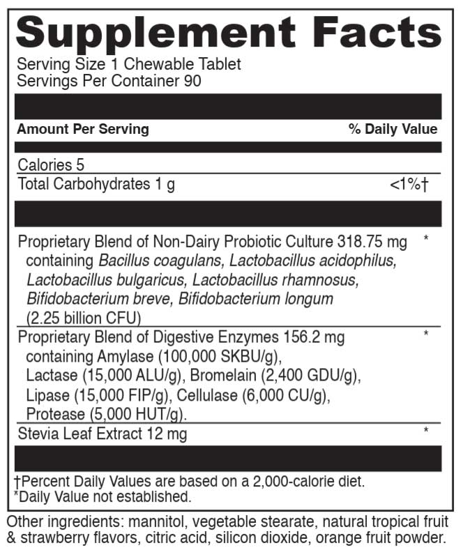 DaVinci Labs Digestive Enzymes Chewable with Prebiotics + Probiotics Ingredients