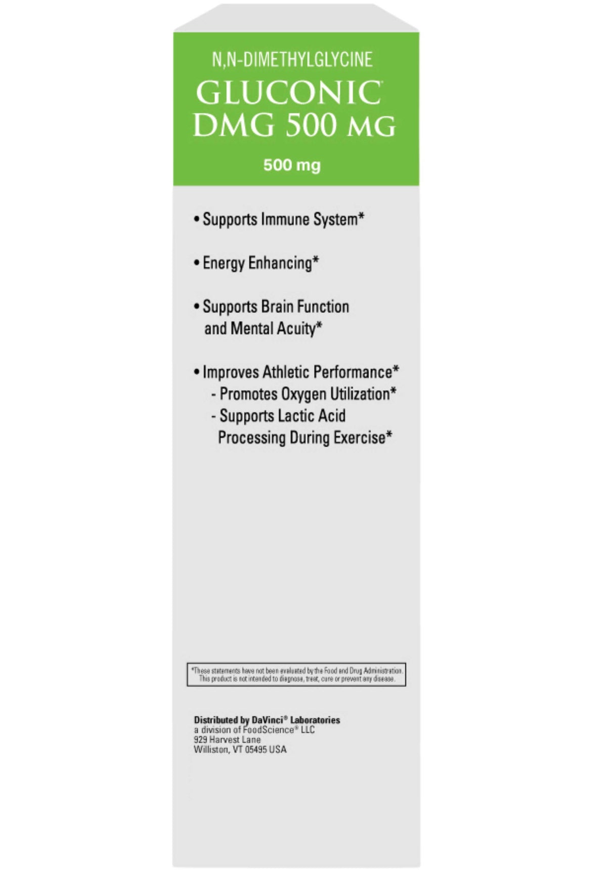 DaVinci Labs Gluconic DMG 500 mg Back