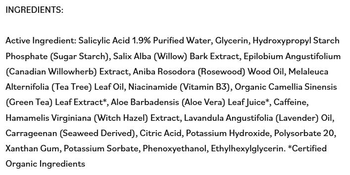 DermaE Natural Bodycare Acne Blemish Control Treatment Serum Ingredients