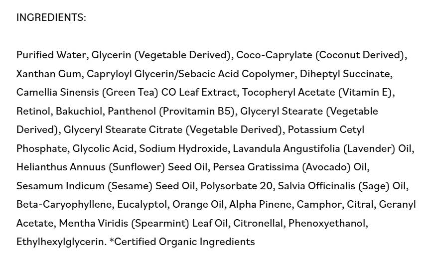 DermaE Natural Bodycare Anti-Aging Regenerative Serum Ingredients