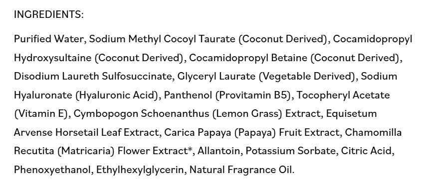 DermaE Natural Bodycare Hydrating Gentle Cleanser Ingredients