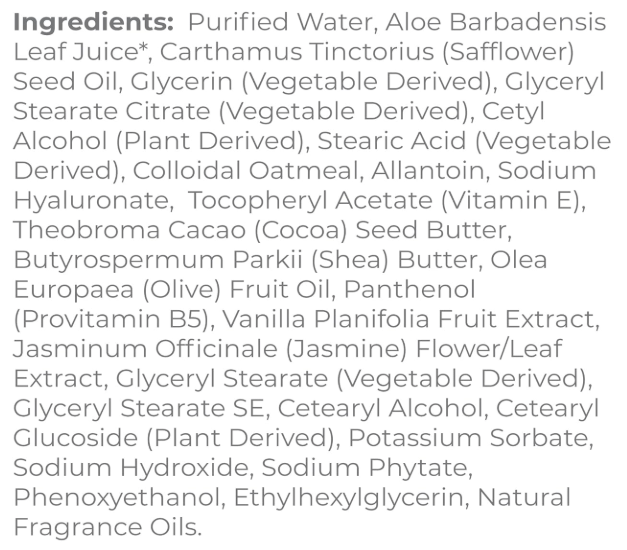 DermaE Natural Bodycare Jasmine & Vanilla Ultra Moisturizing Shea Body Lotion Ingredients