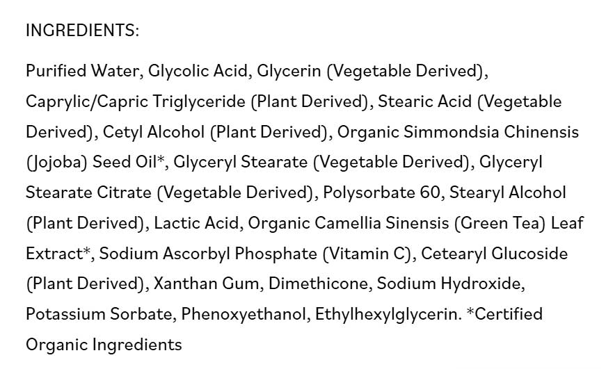 DermaE Natural Bodycare Overnight Peel Ingredients