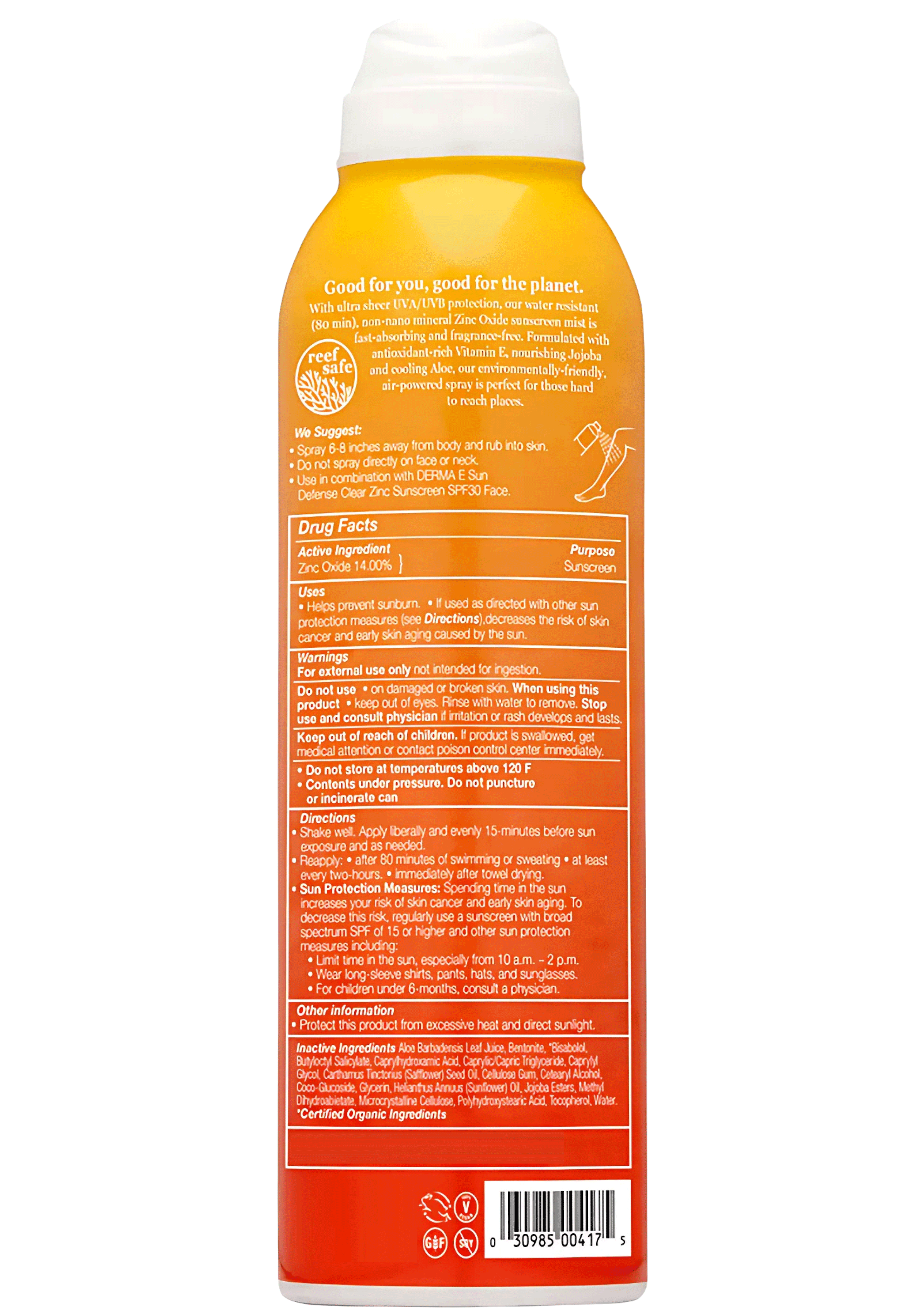 DermaE Natural Bodycare Ultra Sheer Mineral Sunscreen Mist Ingredients