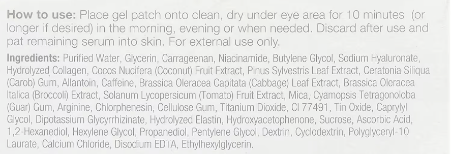 DermaE Natural Bodycare Vitamin C Bright Eyes Hydro Gel Patches Ingredients