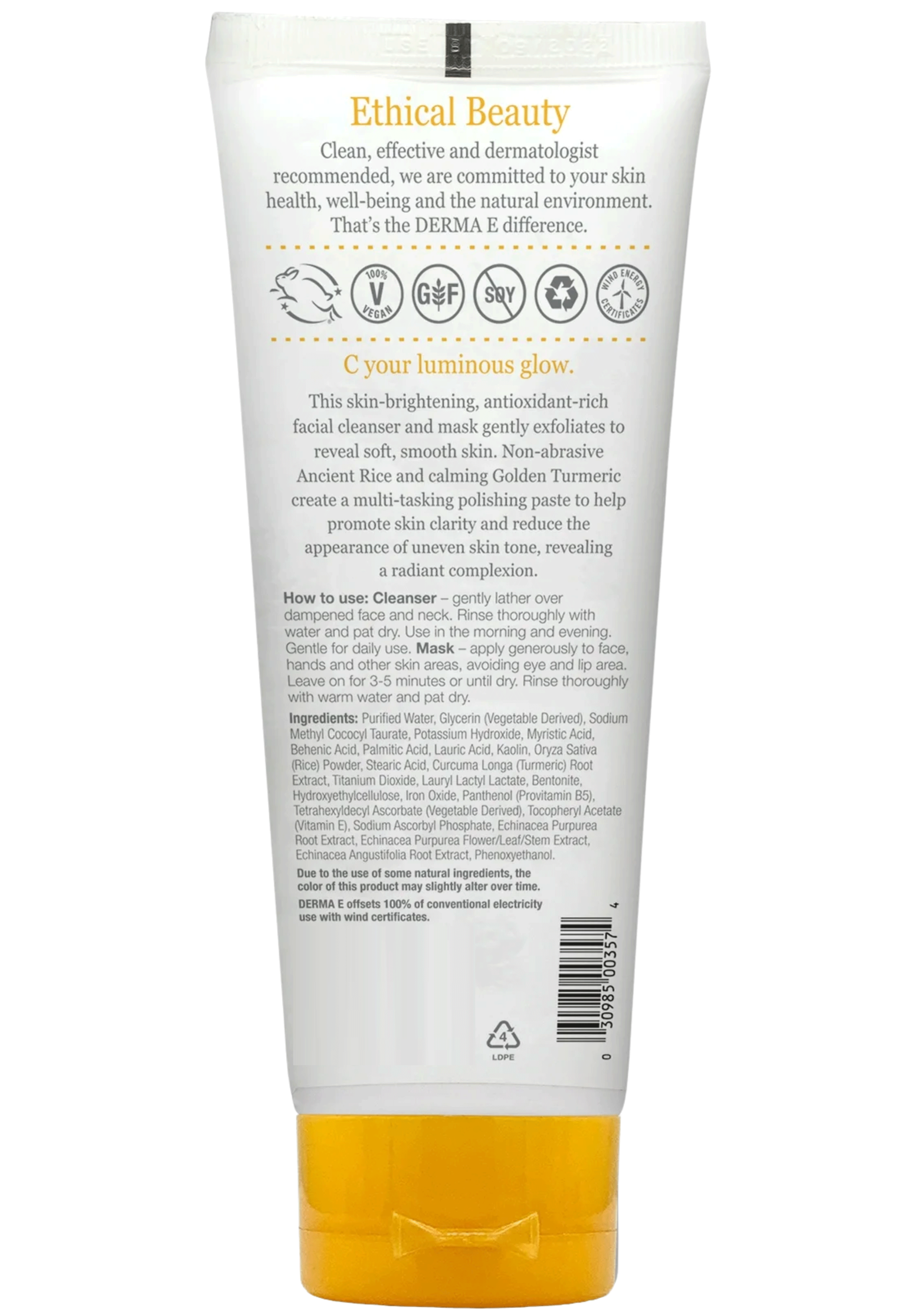 DermaE Natural Bodycare Vitamin C Gentle Daily Cleansing Paste Ingredients