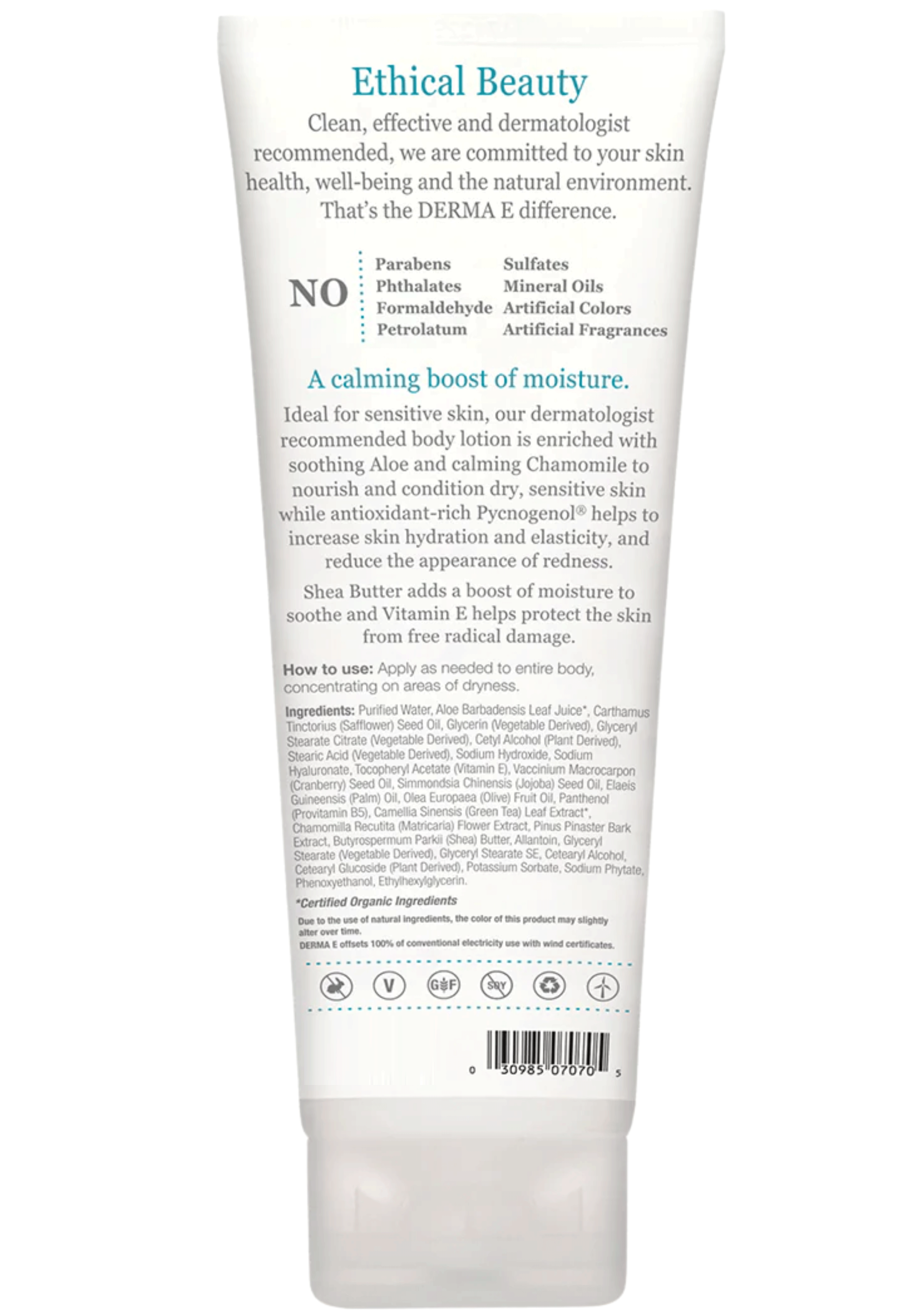 DermaE Natural Bodycare Vitamin E Fragrance-Free Sensitive Skin Shea Body Lotion Ingredients