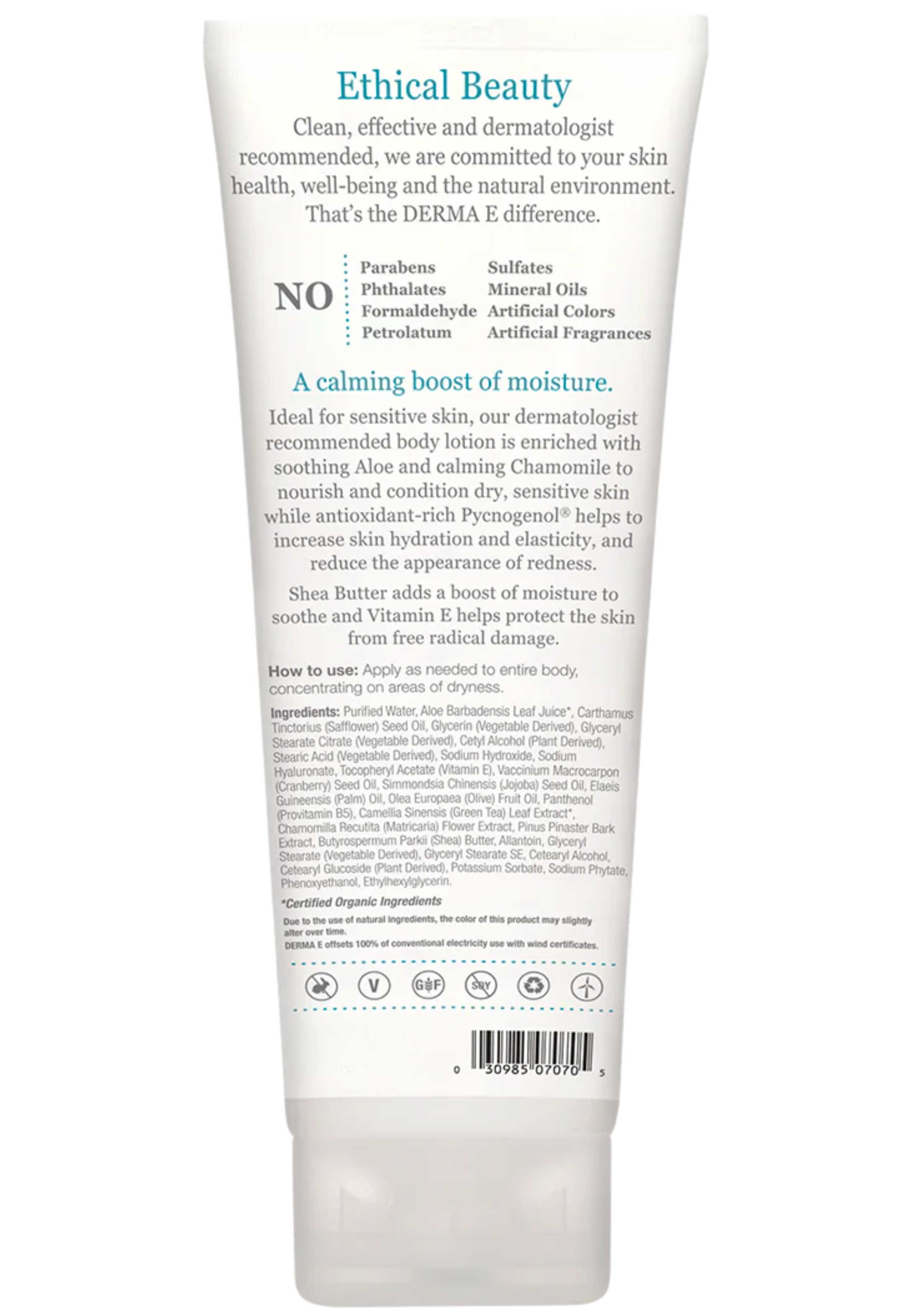 DermaE Natural Bodycare Vitamin E Fragrance-Free Sensitive Skin Shea Body Lotion Ingredients