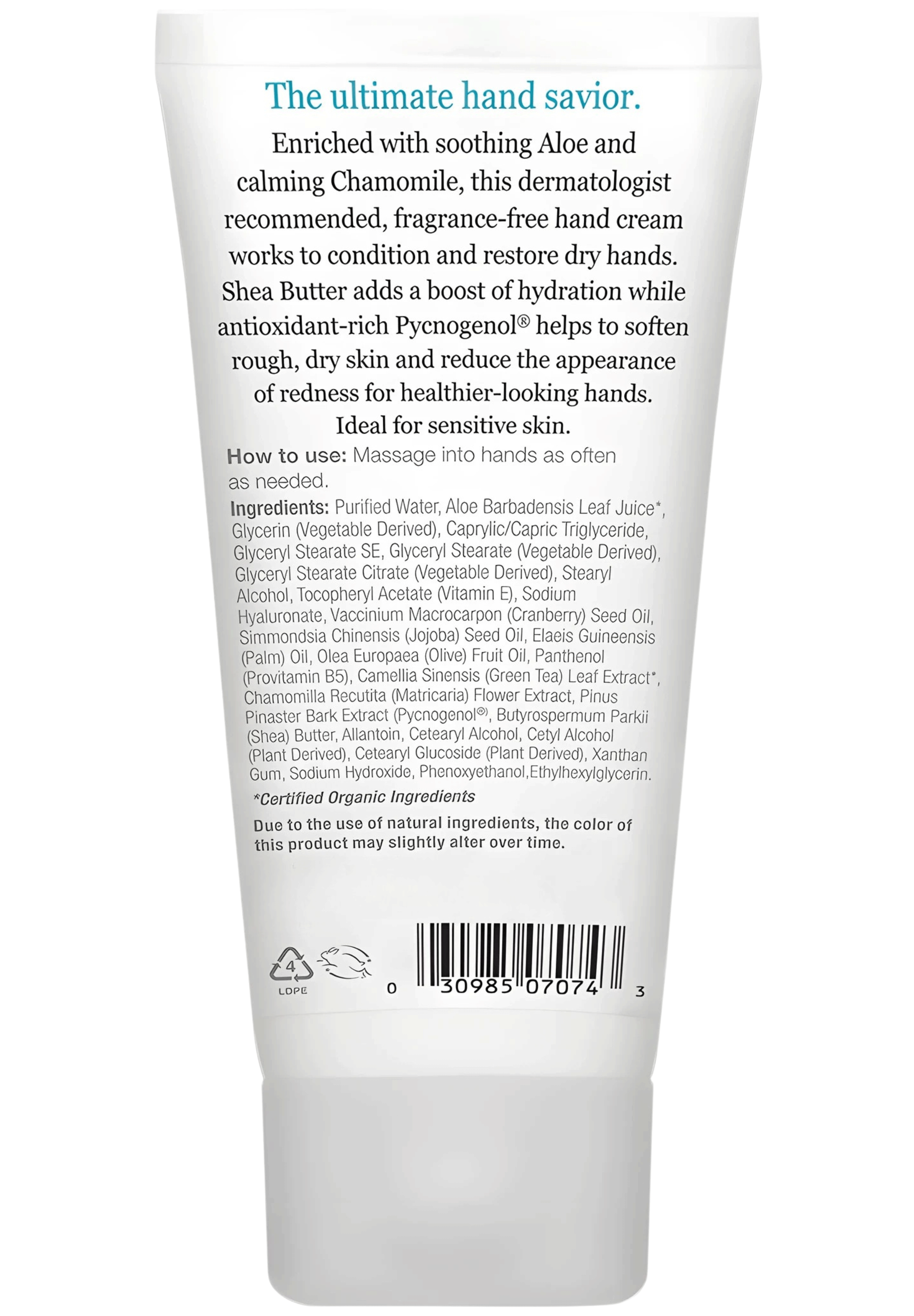 DermaE Natural Bodycare Vitamin E Fragrance-Free Sensitive Skin Shea Hand Repair Cream Ingredients