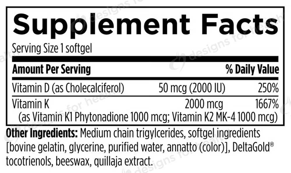 Designs For Sport Vitamin D + K Pro Ingredients