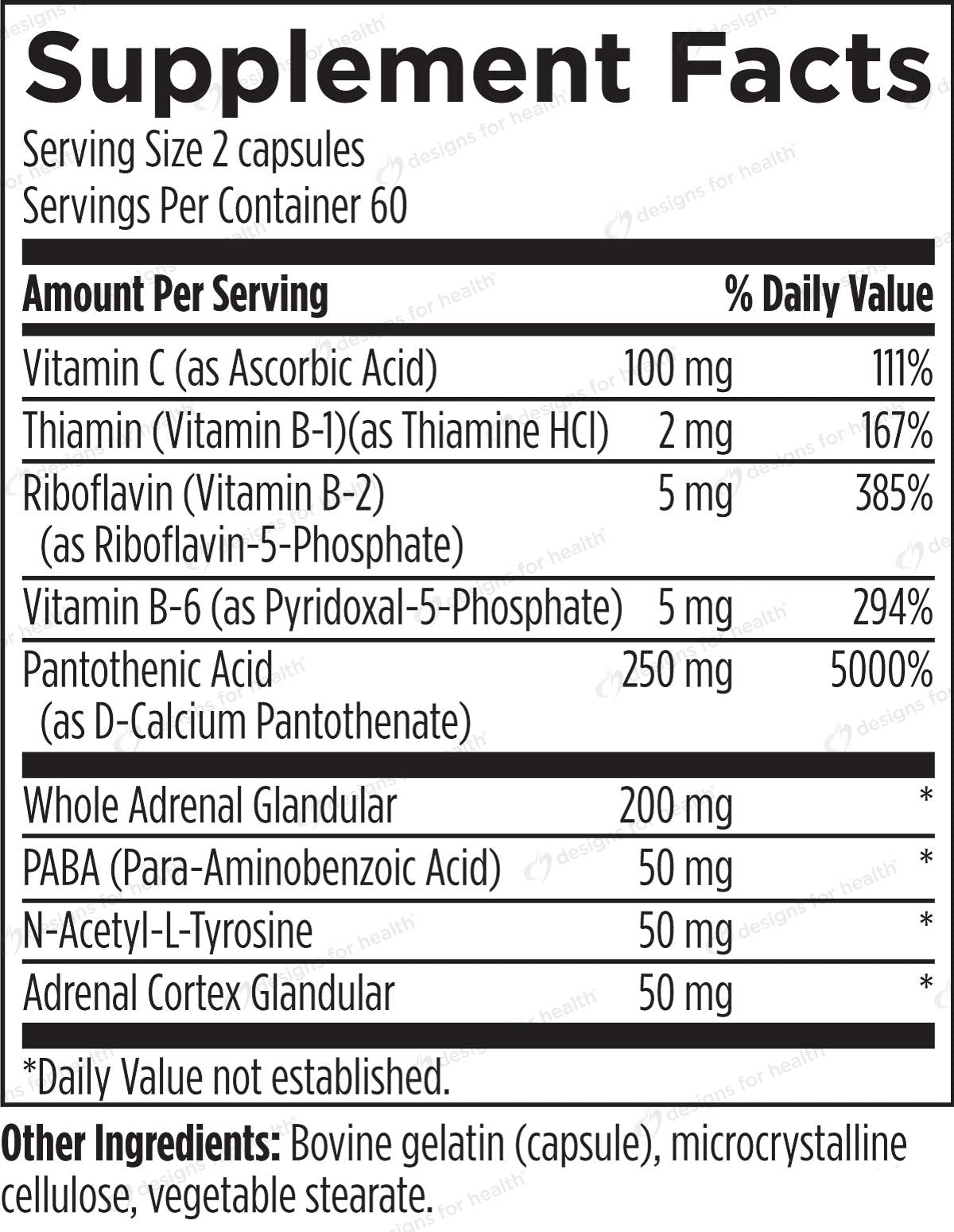 Designs for Health Adrenal Complex Ingredients