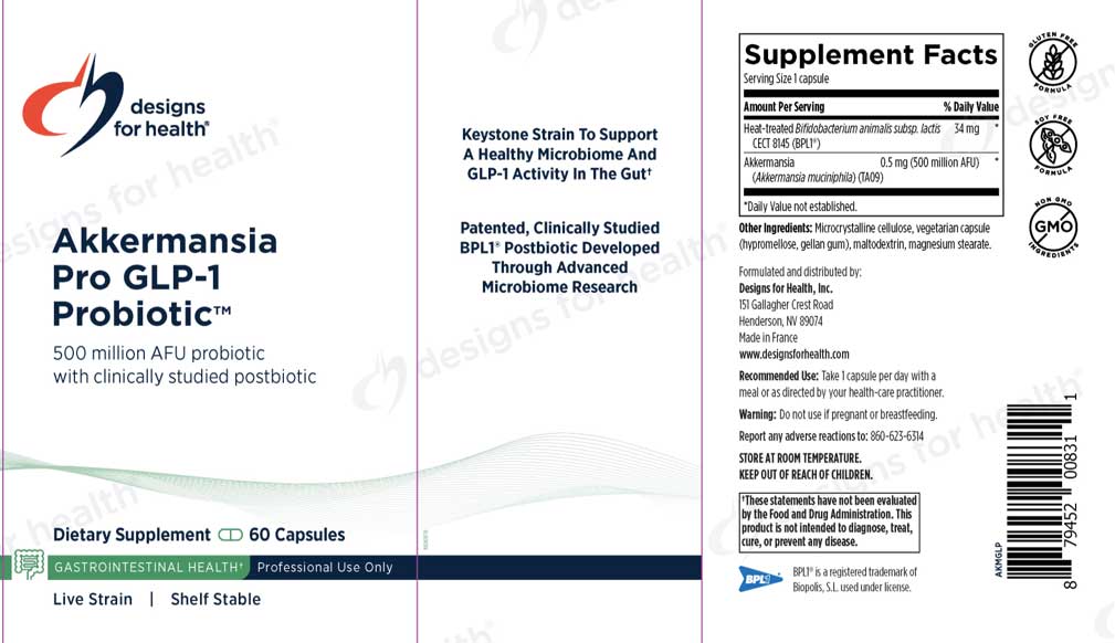 Designs for Health Akkermansia Pro GLP-1 Probiotic Label