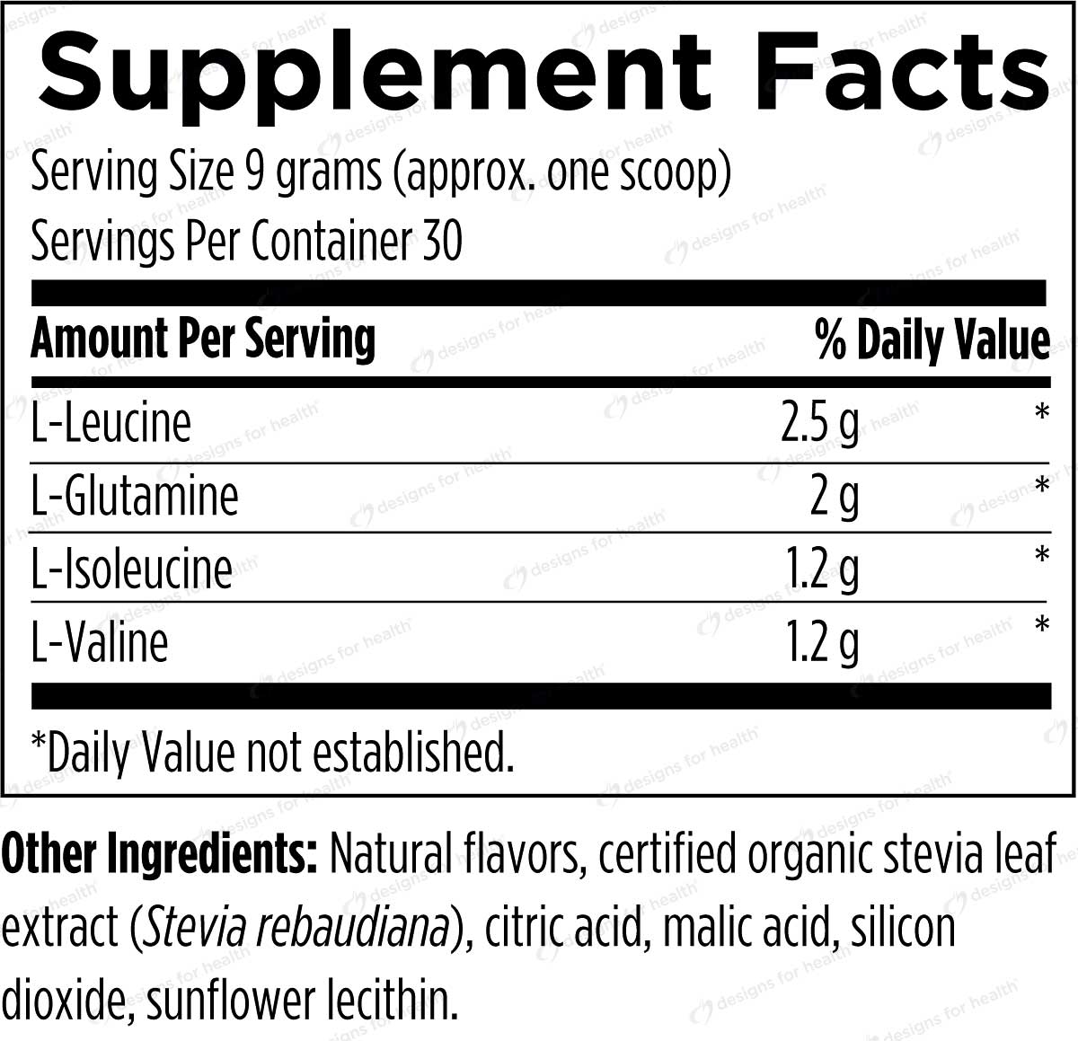 Designs for Health BCAA Powder with L-Glutamine Ingredients