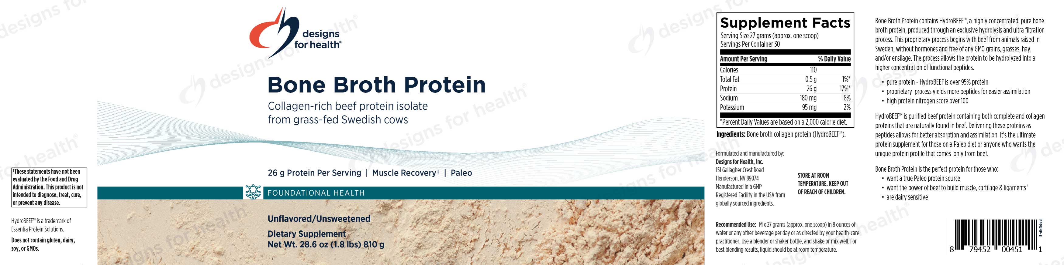 Designs for Health Bone Broth Protein (Formerly PurePaleo) Label