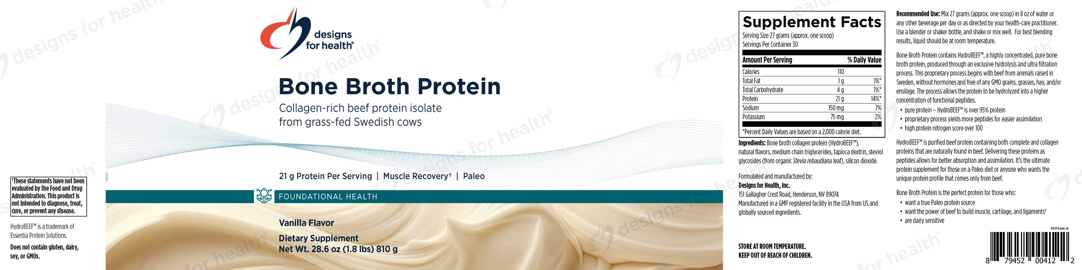 Designs for Health Bone Broth Protein (Formerly PurePaleo) Label