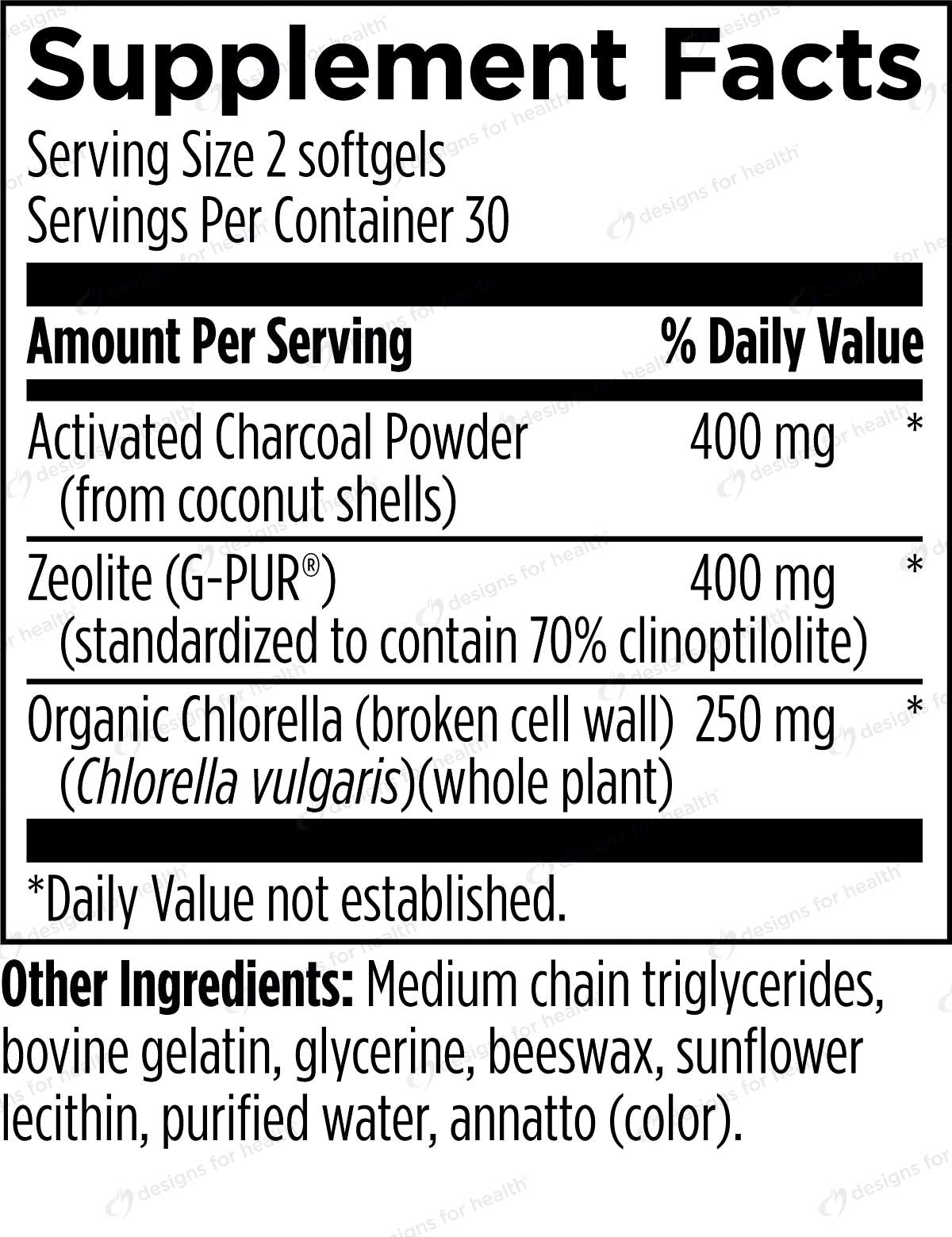 Designs for Health Charcoal Plus Binder Ingredients