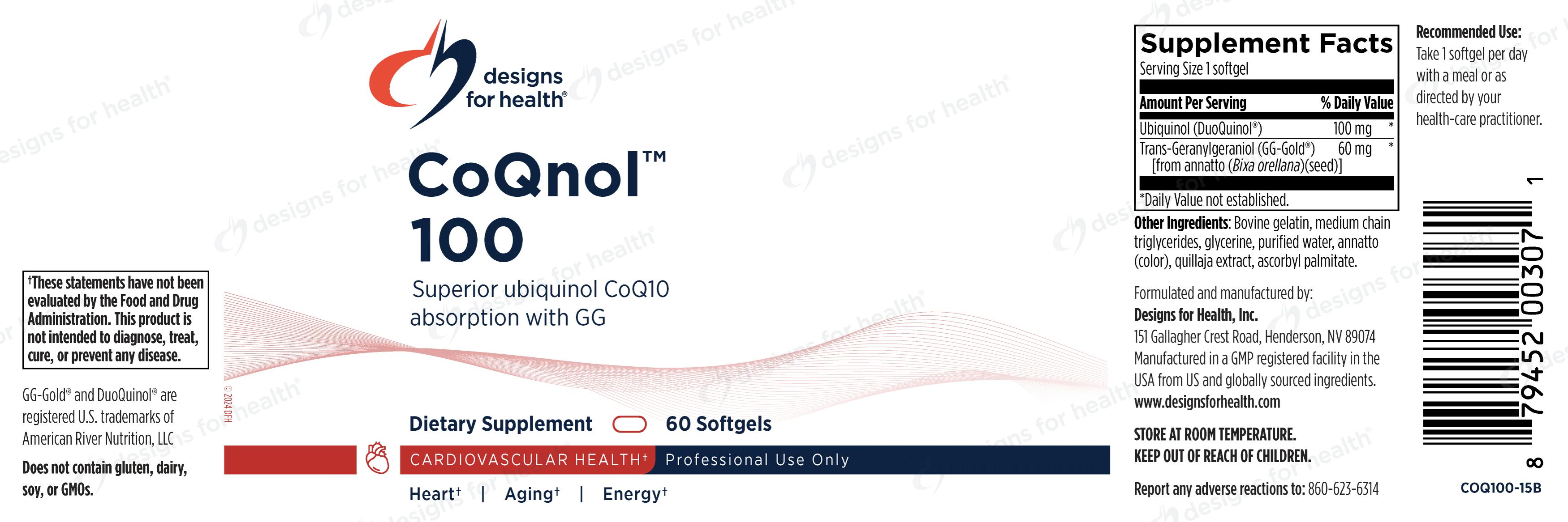Designs for Health CoQnol 100 Label