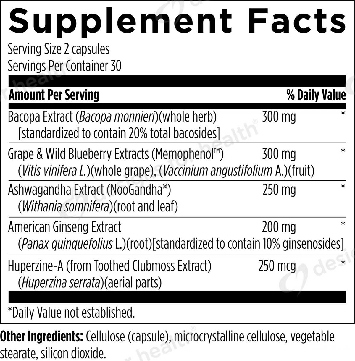 Designs for Health CogniAid Ingredients