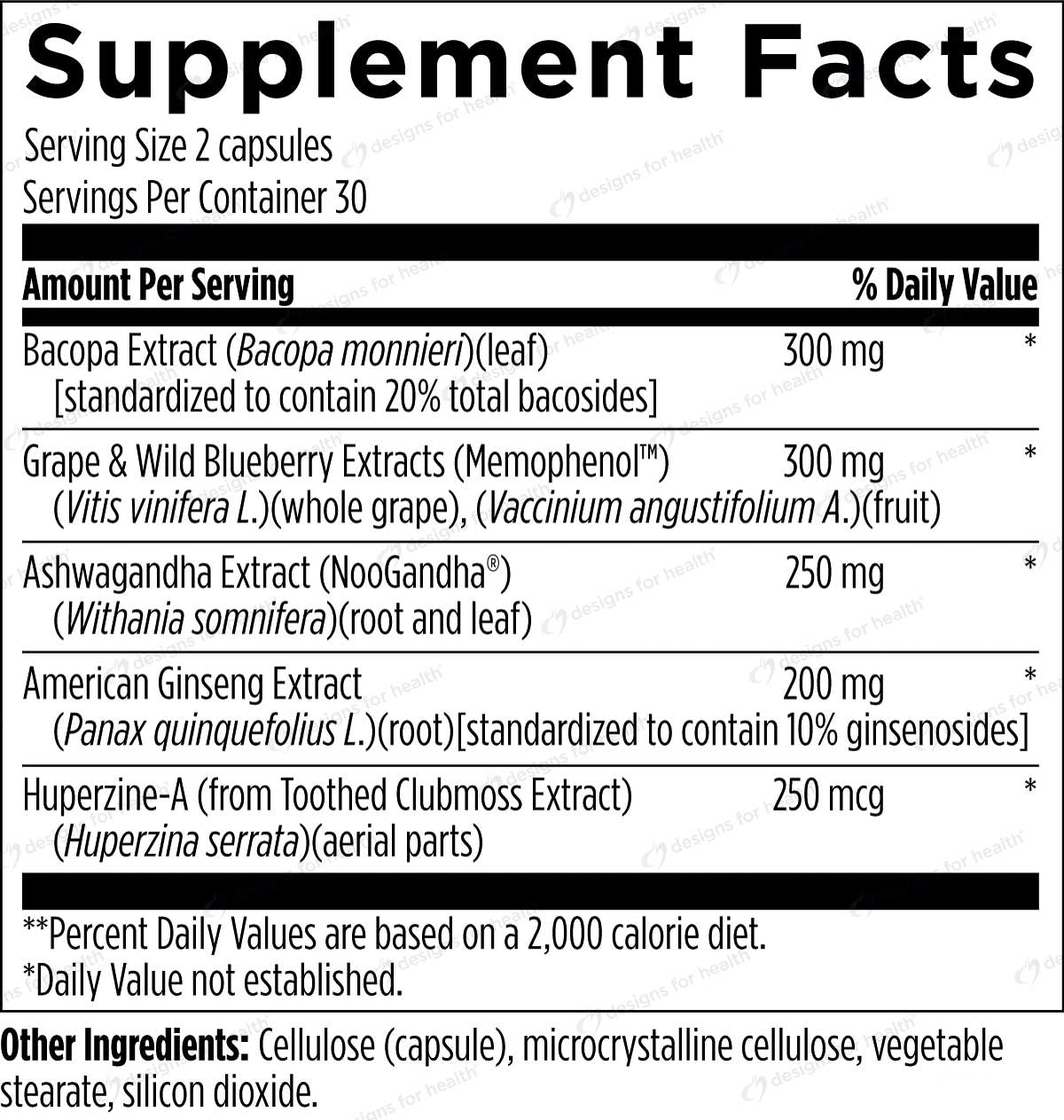 Designs for Health CogniAid Ingredients
