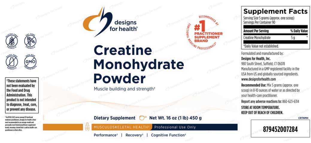 Designs for Health Creatine Monohydrate Powder Label