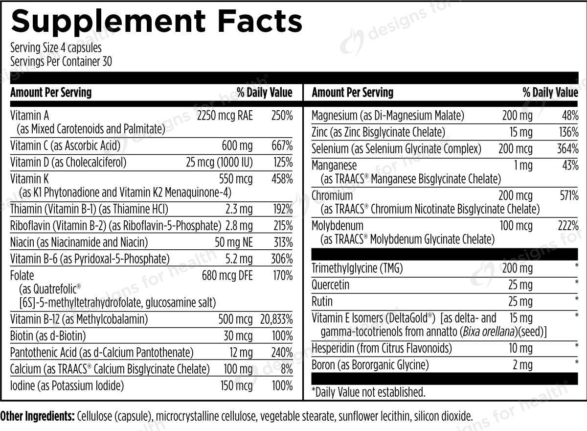 Designs for Health DFH Complete Multi (Free of Copper and Iron) Ingredients