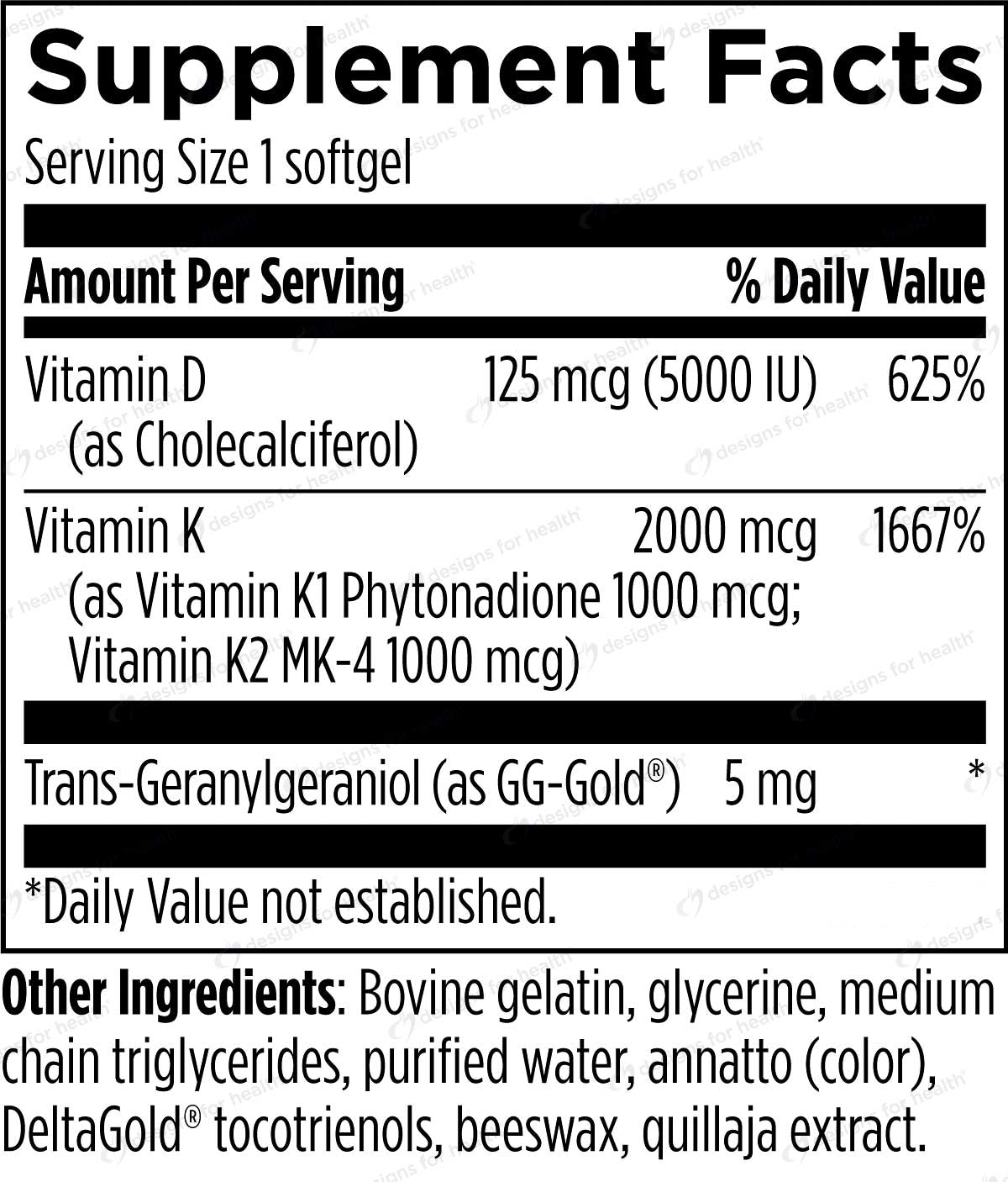 Designs for Health Vitamin D Evail Supreme (Formerly D-Evail Supreme) Ingredients