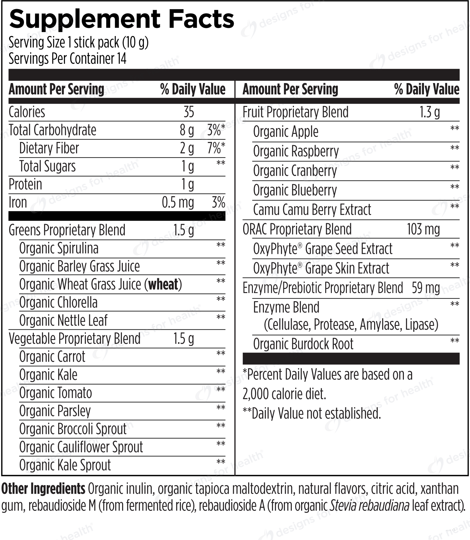 Designs for Health EssentiaGreens and Reds™ (Stick Packs) Ingredients