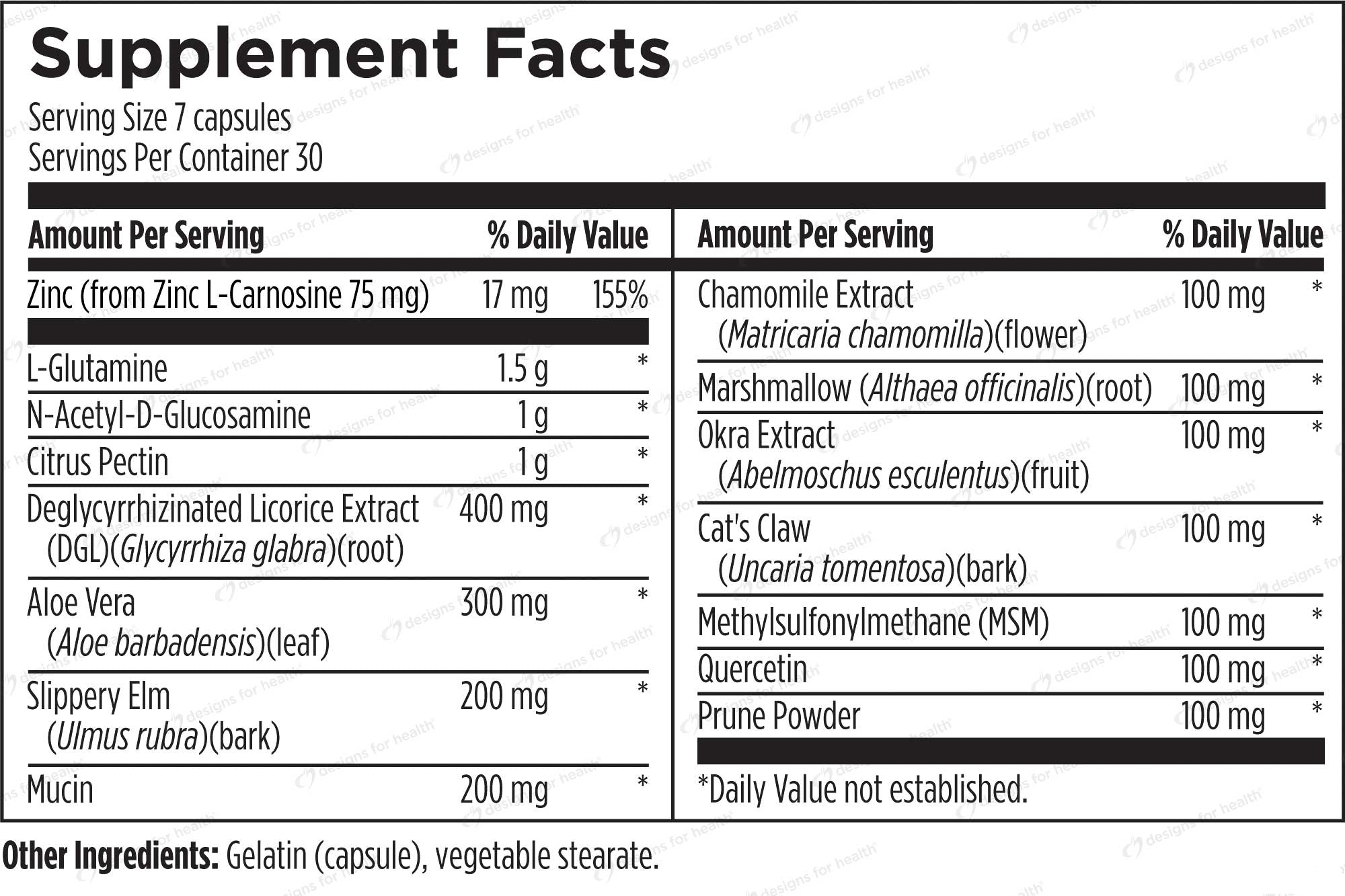 Designs for Health GI Revive Ingredients