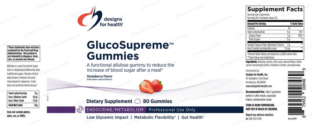 Designs for Health GlucoSupreme Gummies Label