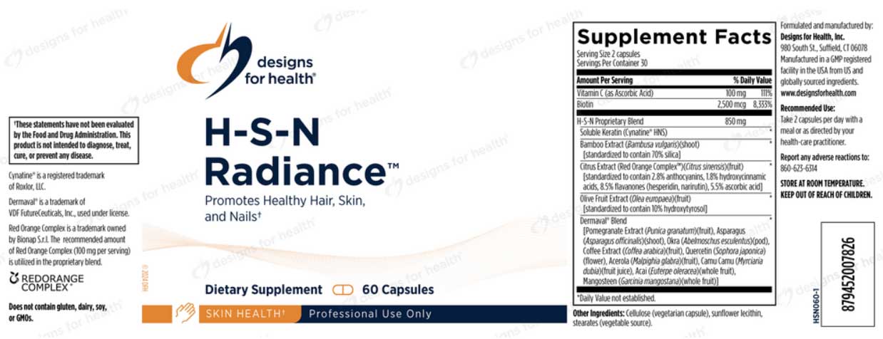 Designs for Health H-S-N Radiance Capsules Label