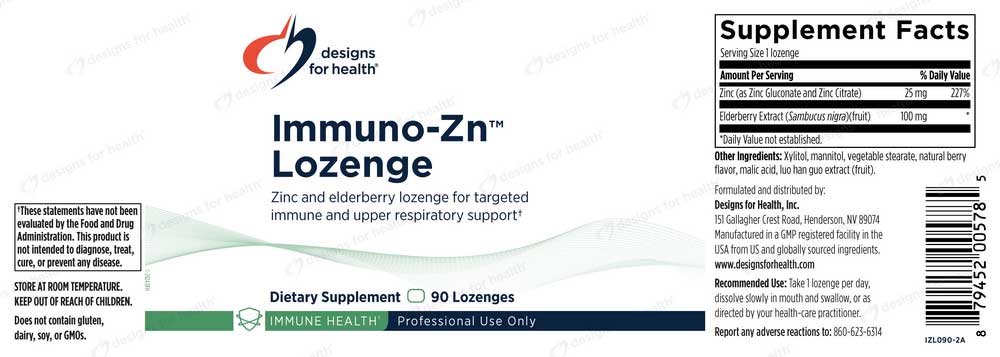 Designs for Health Immuno-Zn Lozenge Label