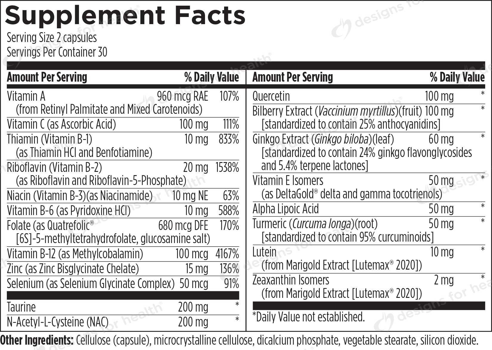 Designs for Health OcuForce Ingredients