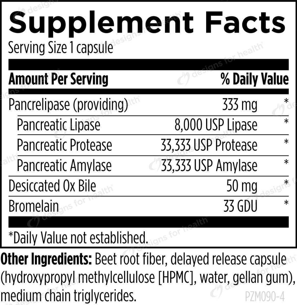 Designs for Health Pancreatic Enzymes Complex (Formerly Pancreatic Enzymes Plus) Ingredients