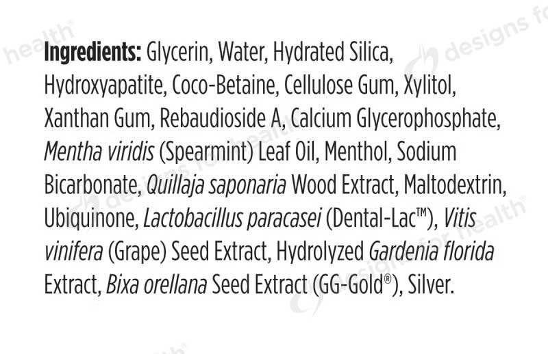 Designs for Health PerioBiotic Silver (Probiotic Toothpaste) Ingredients