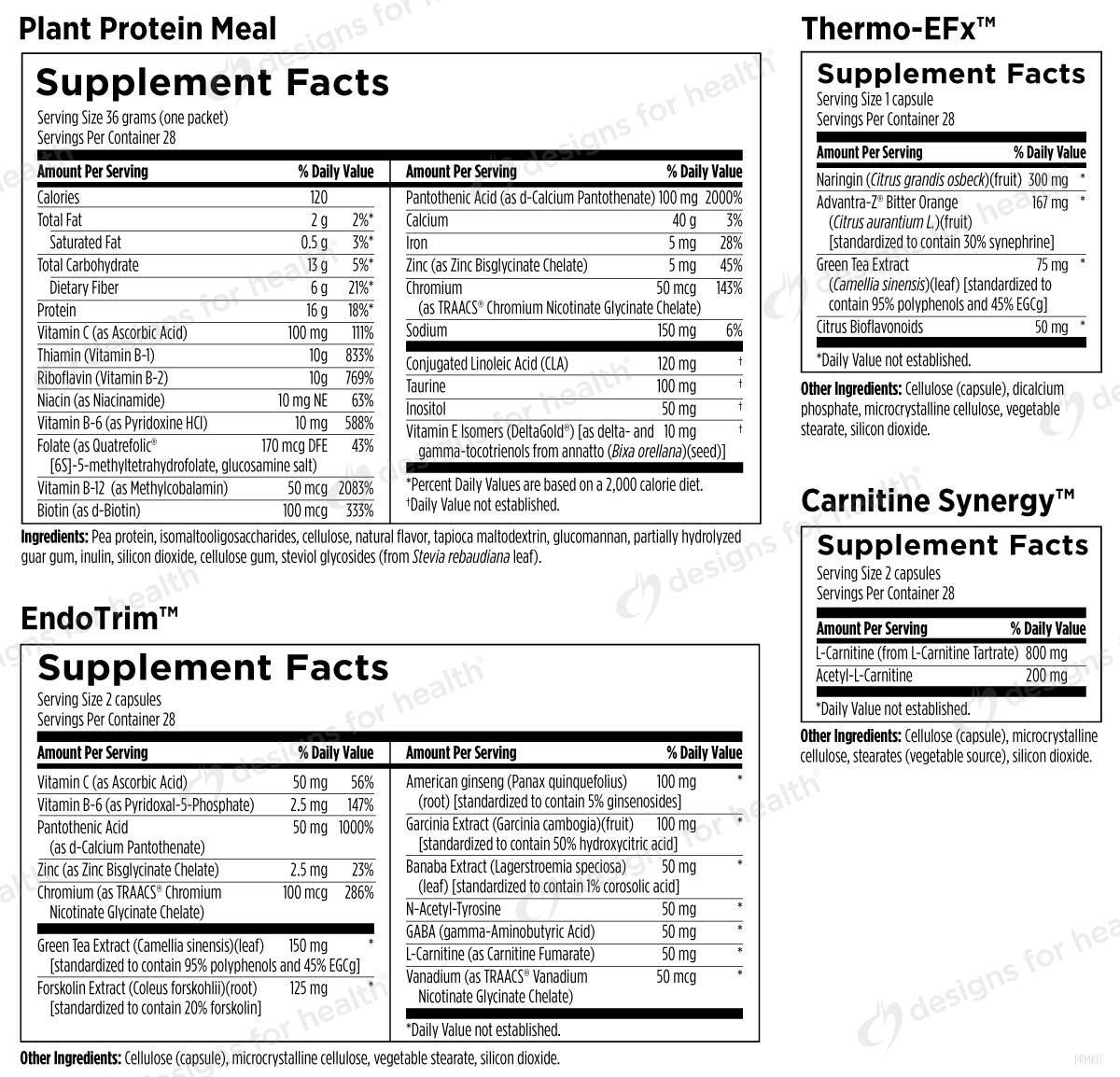 Designs for Health Plant Protein Meal Plus (Formerly VegeMeal Plus) Ingredients