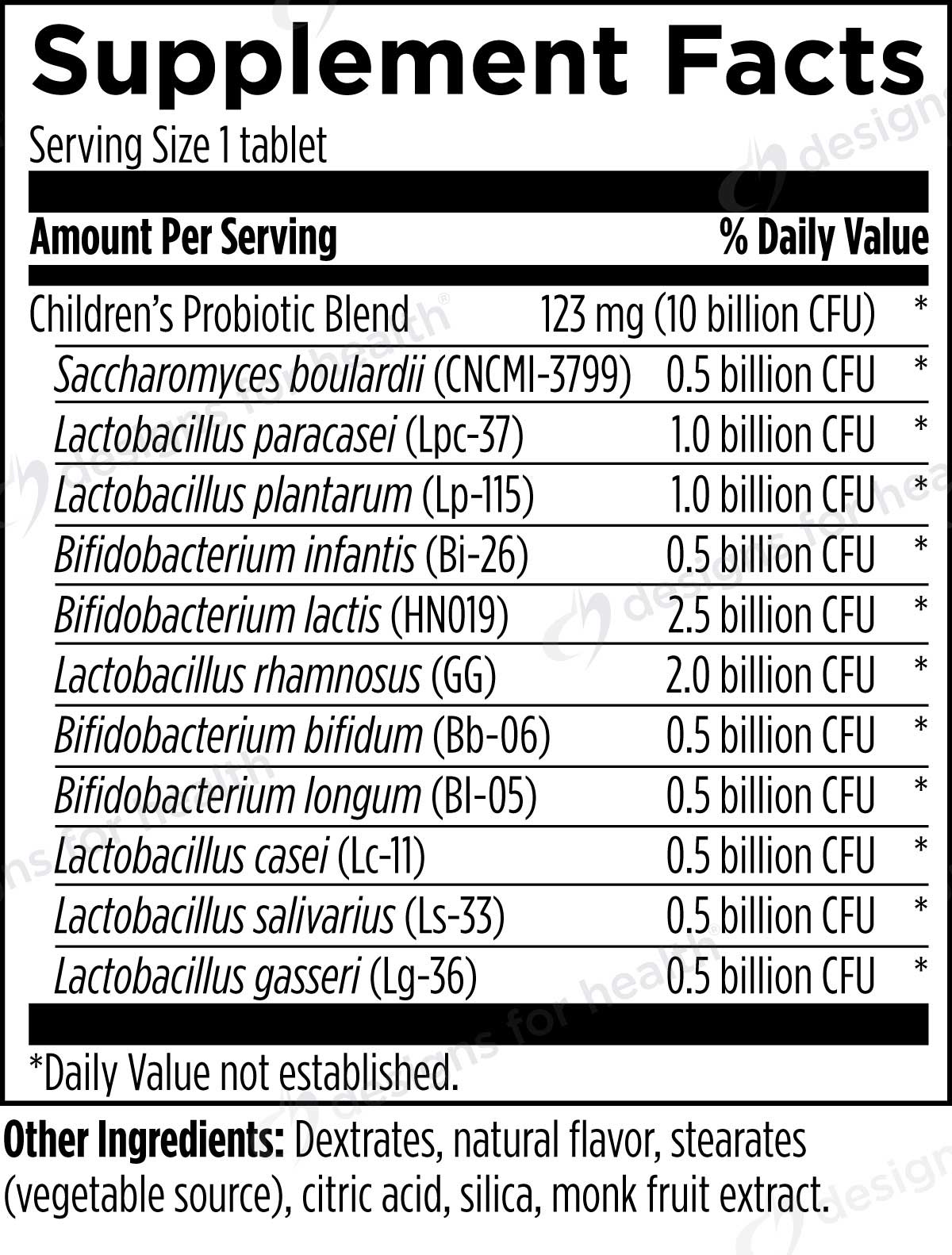 Designs for Health ProbioMed Kids Ingredients