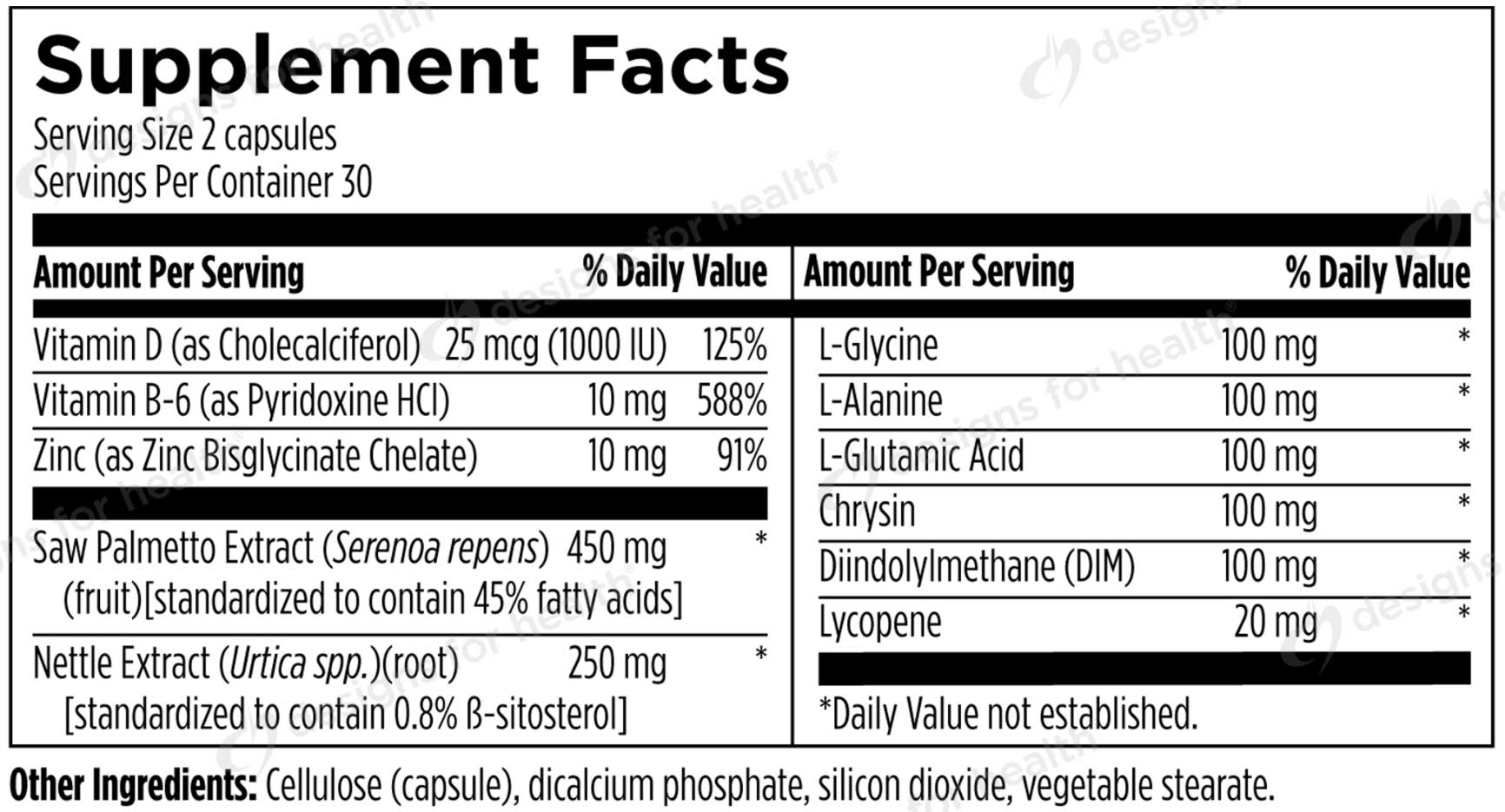 Designs for Health Prostate Supreme Ingredients
