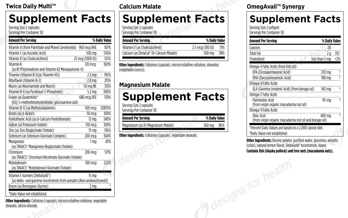 Designs for Health Twice Daily Essential Packets Ingredients