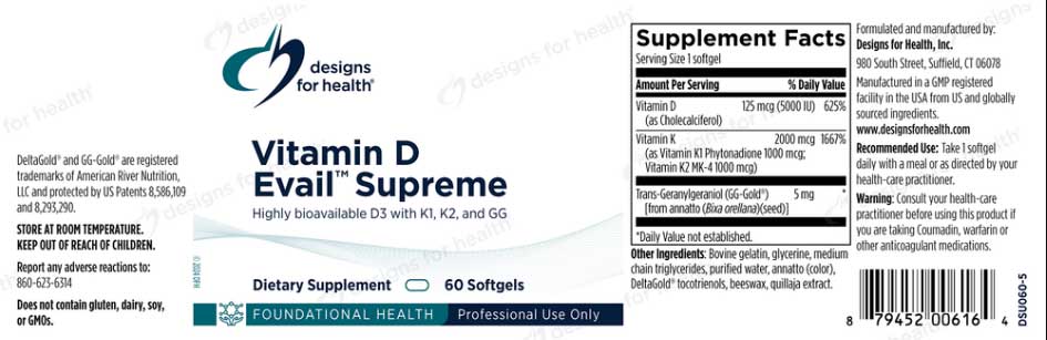 Designs for Health Vitamin D Evail Supreme Label