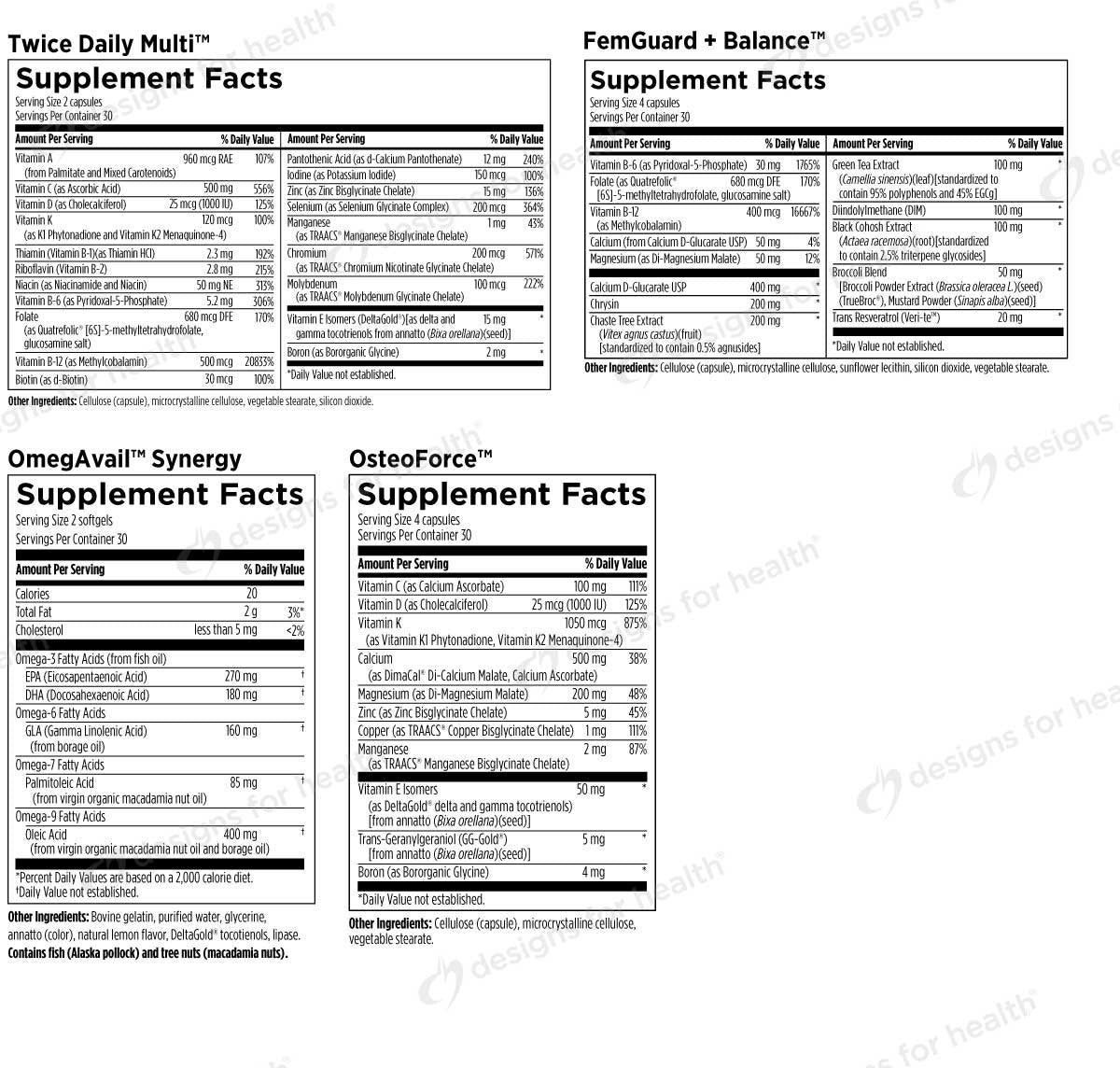 Designs for Health Women's Twice Daily Essential Packets Ingredients