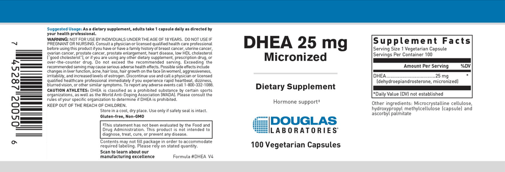 Douglas Laboratories DHEA 25mg Label